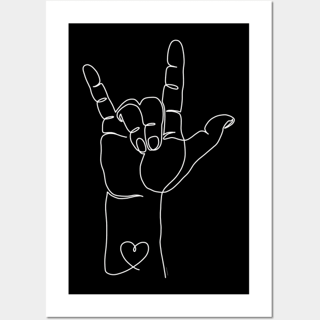 ASL Hand Sign I Love You with Heart One Line Art Wall Art by DoubleBrush